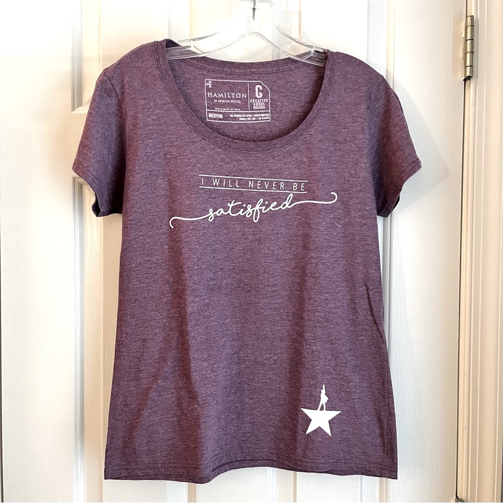 Hamilton I Will Never Be Satisfied Tee Shirt Light Heather Purple Size M - Picture 4 of 9